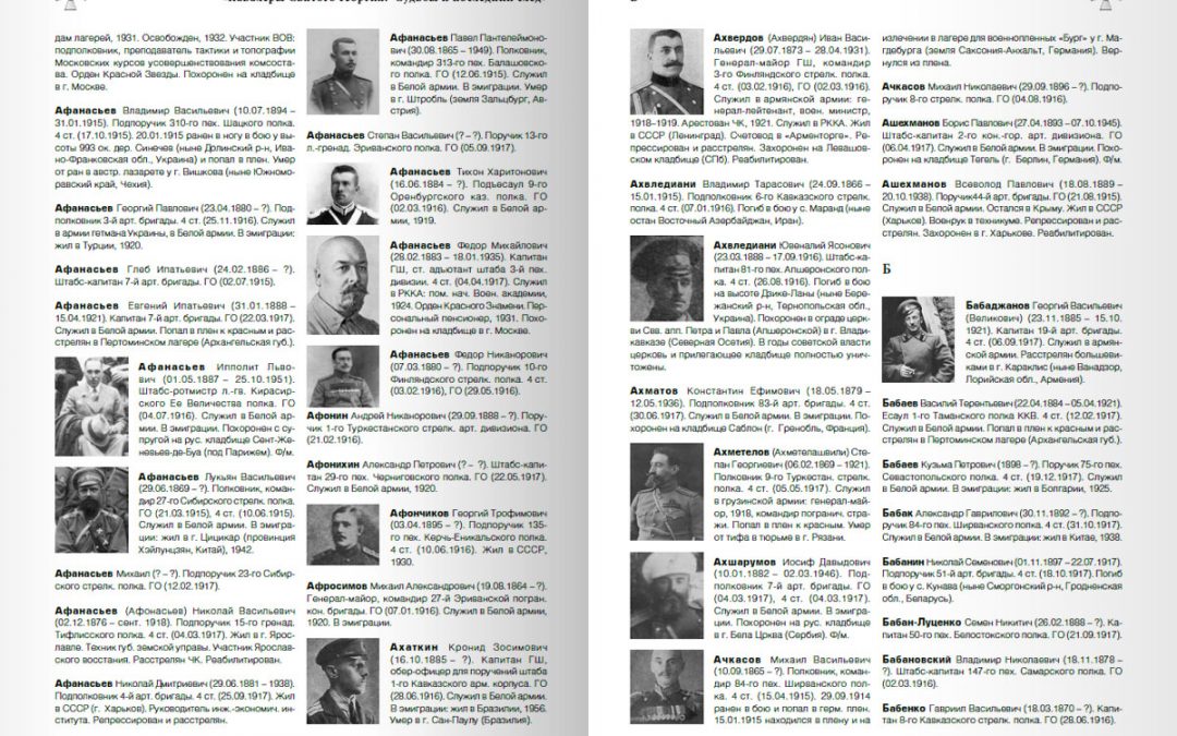 Кавалеры Святого Георгия. Судьбы и последний след. А — З